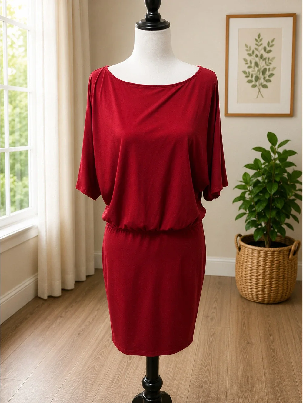 Size M – Moda International Red Cold Shoulder Blouson Dress